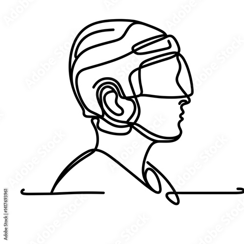 Minimalist line art of a person wearing VR headset  