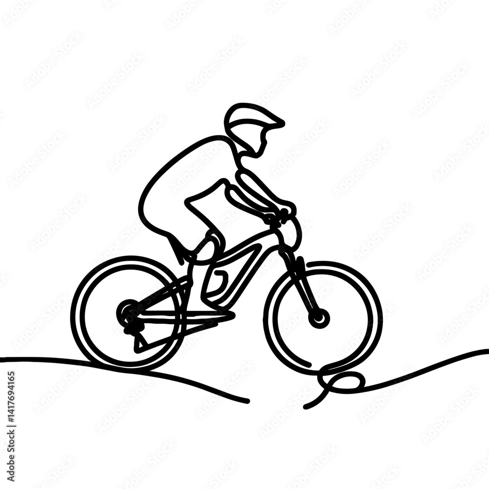 Naklejka premium Biker navigating a trail in a minimalist sketch style 