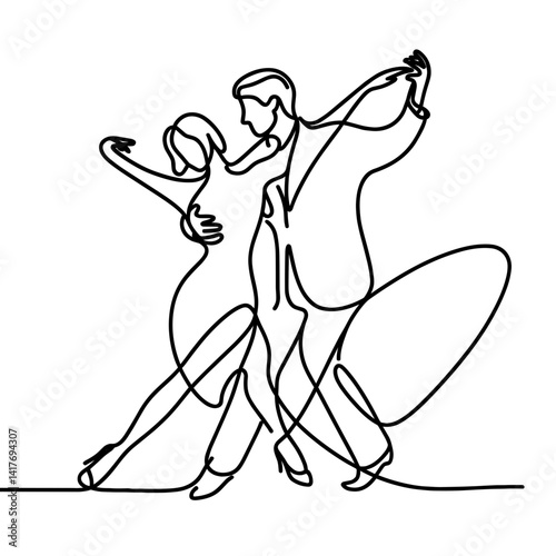 Elegant couple dancing tango in minimalist line art style  