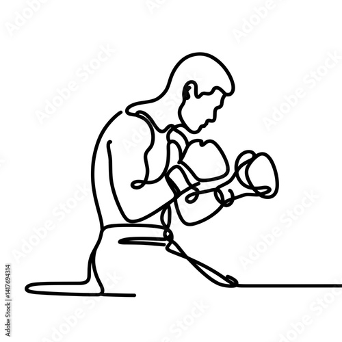 Boxer preparing to fight in a minimalist style on a white background  