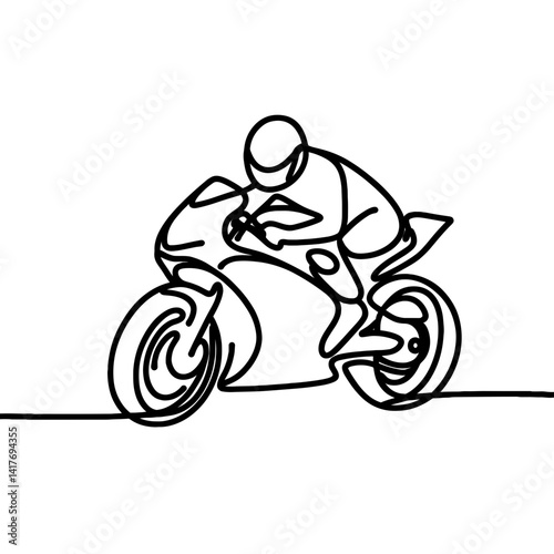 Single-line drawing of a motorcycle rider racing  
