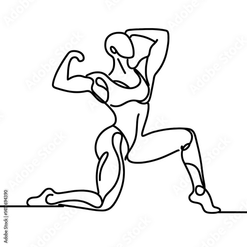 Strong figure showcasing strength in minimalist line art style  