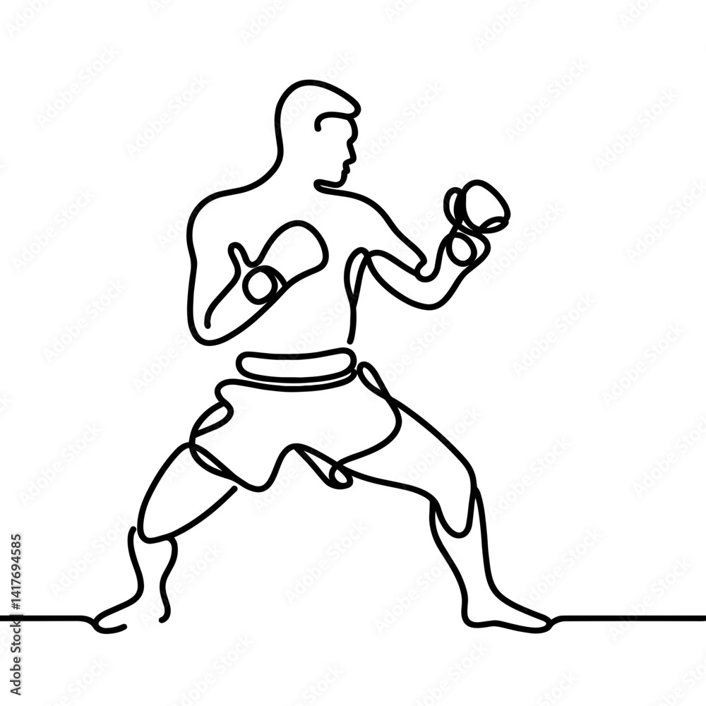 Fototapeta premium Line Drawing of a Boxer Preparing to Spar 
