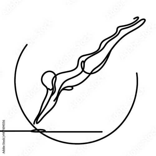 Minimalist line art of a diver executing a dive into water  