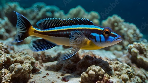 Colorful Ornamental Fish in a Coral Reef Environment