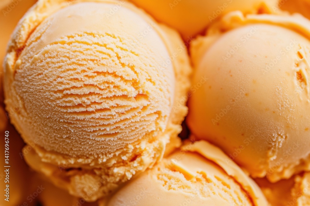 Close-up of creamy orange ice cream scoops