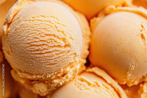 Obraz na płótnie Close-up of creamy orange ice cream scoops w salonie