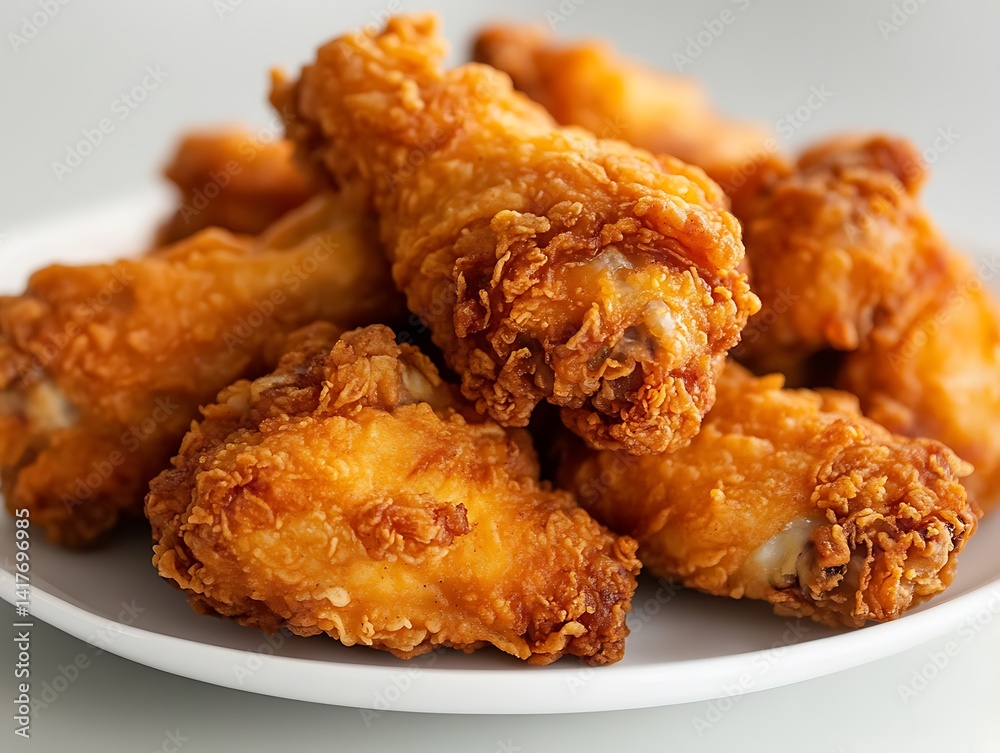 Delicious Fried Chicken Wings on White Plate Crispy and Golden Brown Delicious Fried Chicken Wings on White Plate Crispy and Golden Brown