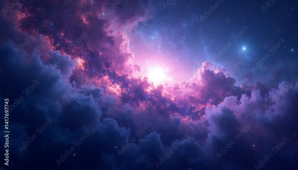 Glowing Nebula and Starfield with Dark Clouds in Space Concept Glowing Nebula and Starfield with Dark Clouds in Space Concept