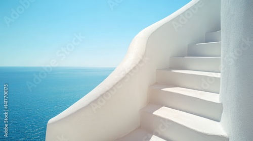 Mediterranean Serenity: Whitewashed Steps Overlooking the Aegean Sea