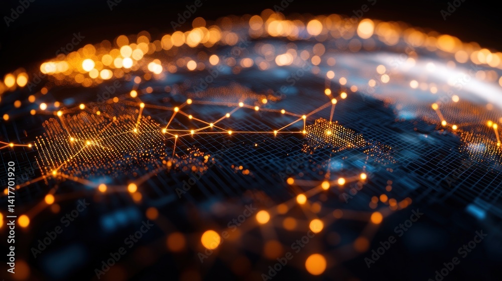 Fototapeta premium Global Network Connections, Earth, Digital Links, Data Flow