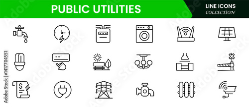 Public utilities icon collection set. power, gas, and water. Signed thin line icons collection. Vector illustration web line icon collection