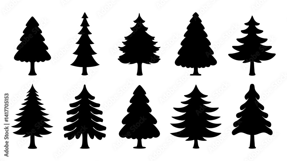 Obraz premium set of chritmas tree silhouette vector on white background