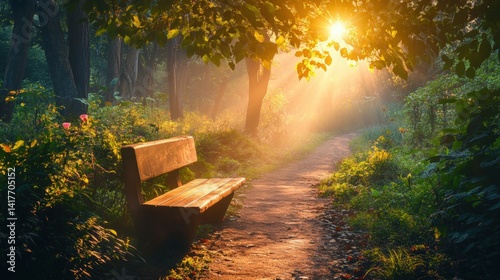 Serene meditation space nestled within pristine natural setting where golden morning light filters through trees creating peaceful sanctuary for mindfulness practitioners seeking tranquility.