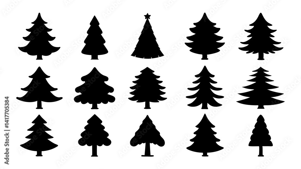 Fototapeta premium set of chritmas tree silhouette vector on white background