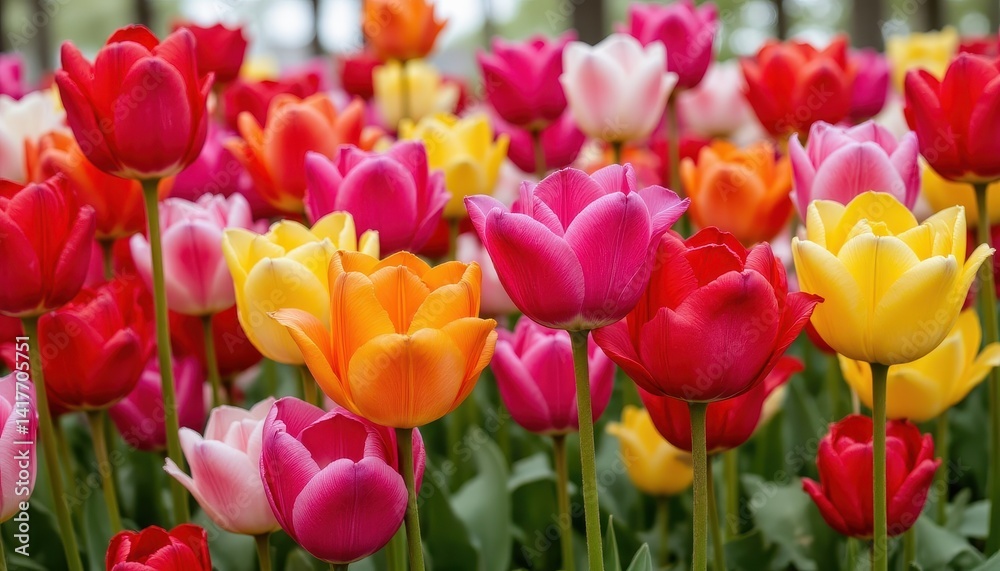 Photo showcasing the vibrant tulip blossoms in nature, a colorful and diverse bouquet. Photo showcasing the vibrant tulip blossoms in nature, a colorful and diverse bouquet.