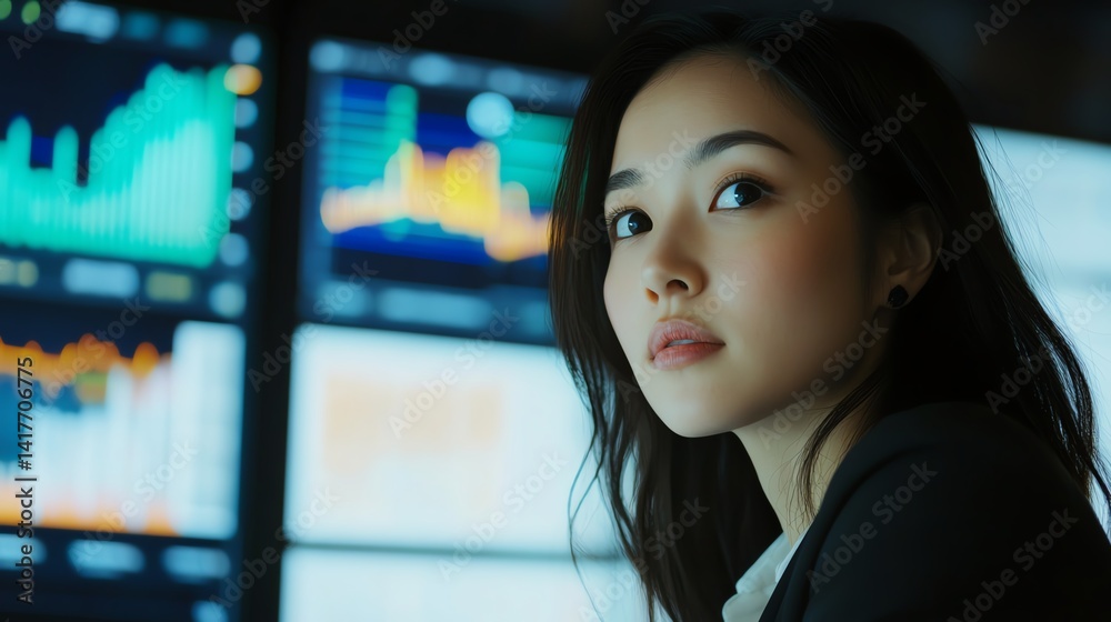 Businesswoman reviewing investment portfolio performance