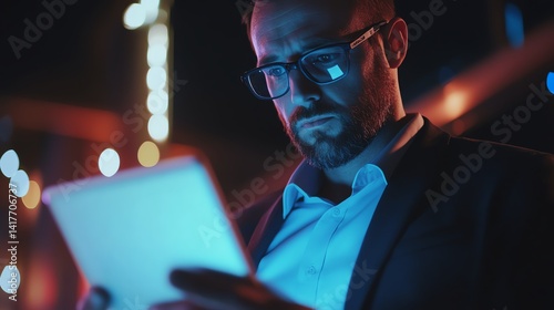 Businessman using tablet to monitor performance metrics
