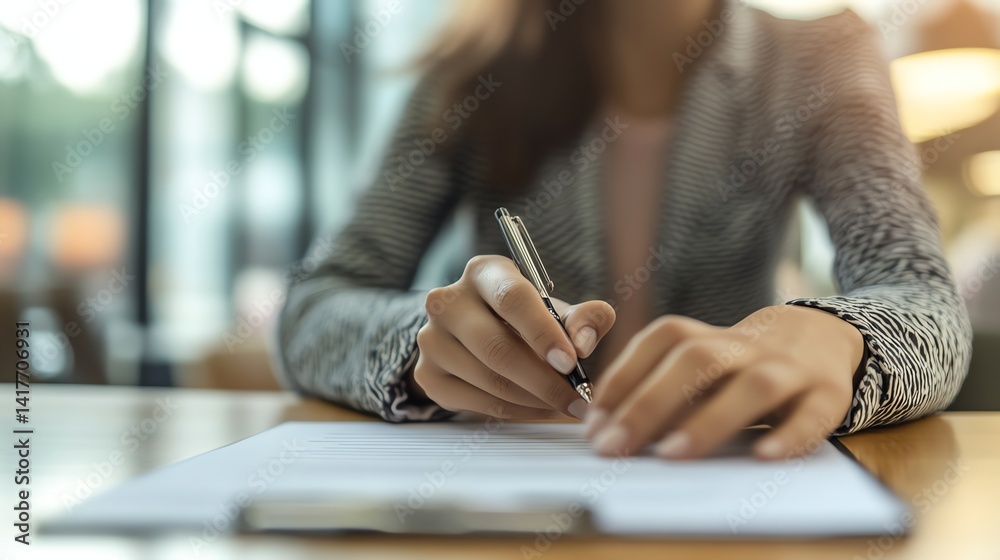 Businesswoman smiling after signing first contract