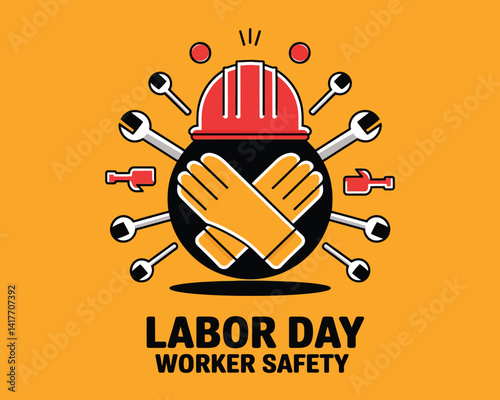 2d vector colorful poster for labor day , work industry equipment , worker , safety .
