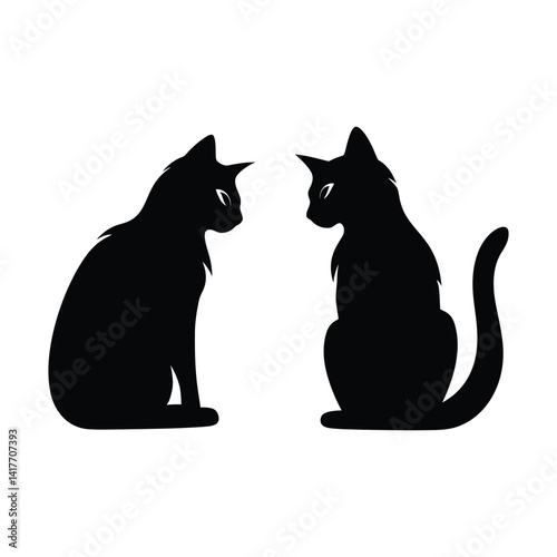 Vector silhouette of cats on white background