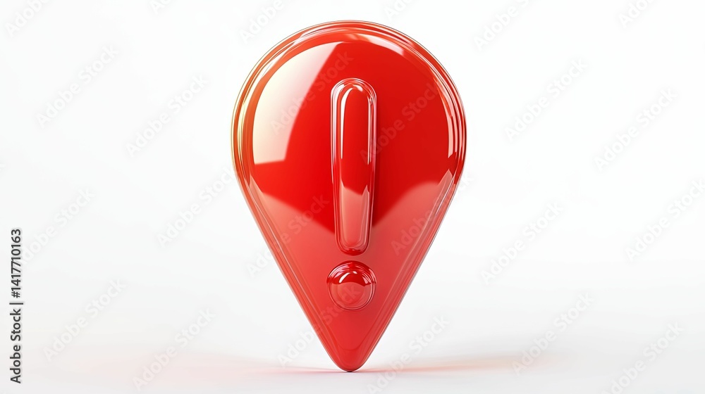 Red exclamation point location marker on a white background. Red exclamation point location marker on a white background.