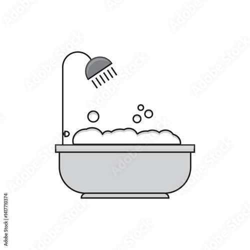 bubble bath with shower. icon. vector illustration