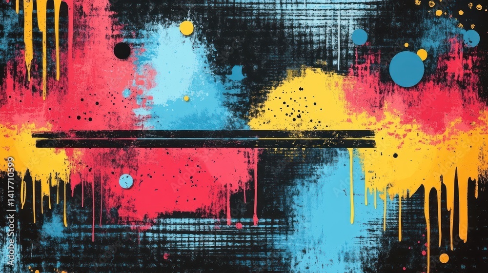 Naklejka premium Splashes of pink, blue, yellow, and black create an energetic composition full of emotion