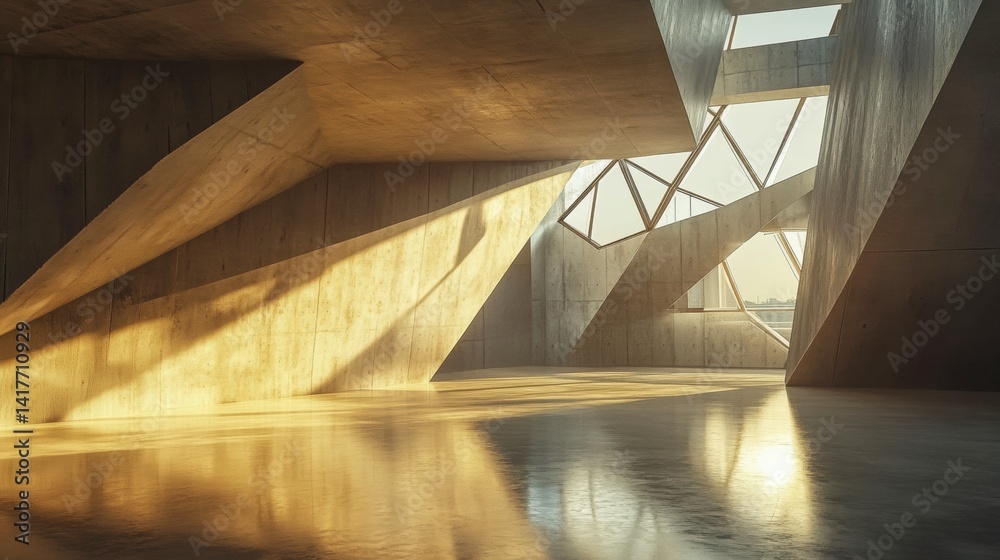 Obraz premium empty concrete open space interior with sunlight