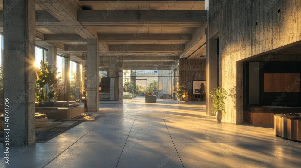 empty concrete open space interior with sunlight empty concrete open space interior with sunlight