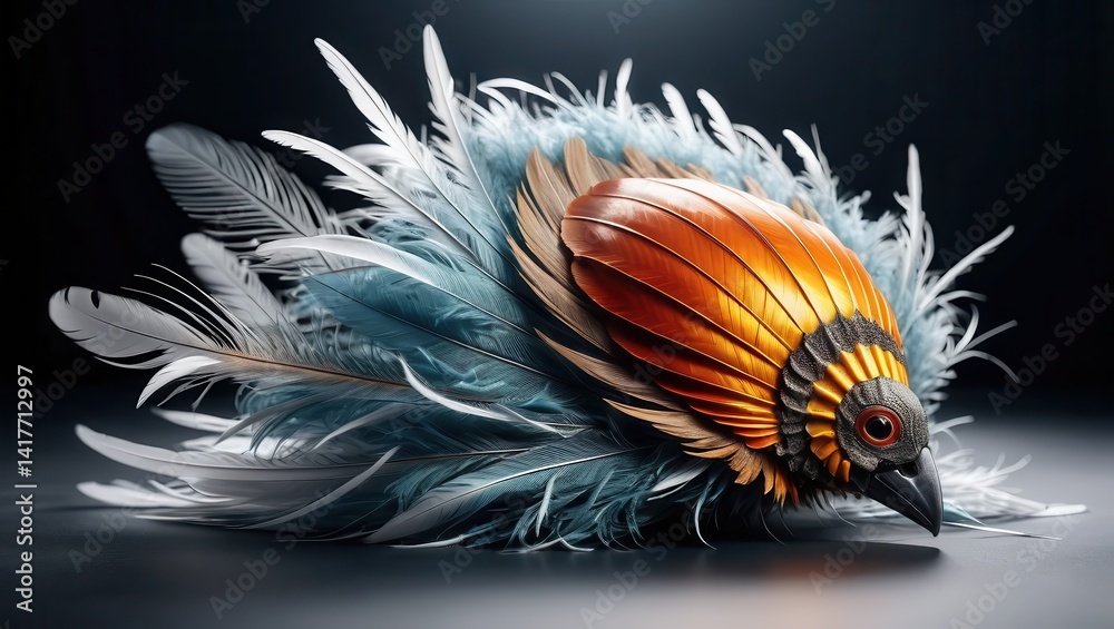 Bird adorned with feathers