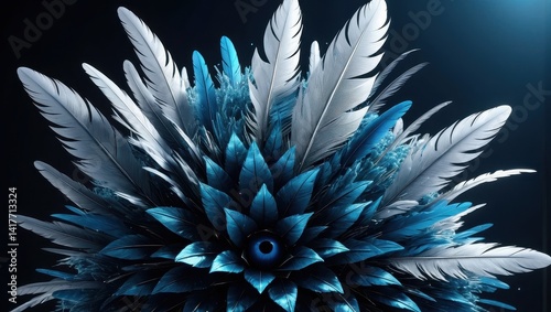 Obraz na płótnie Abstract feather design with deep blue and white w salonie