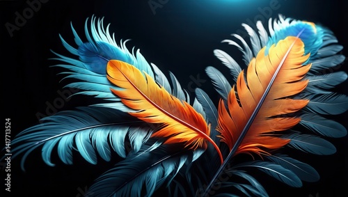 Obraz na płótnie Colorful bird feathers against dark background w salonie