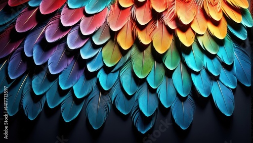 Obraz na płótnie Vibrant colorful feathers arranged in a gradient w salonie