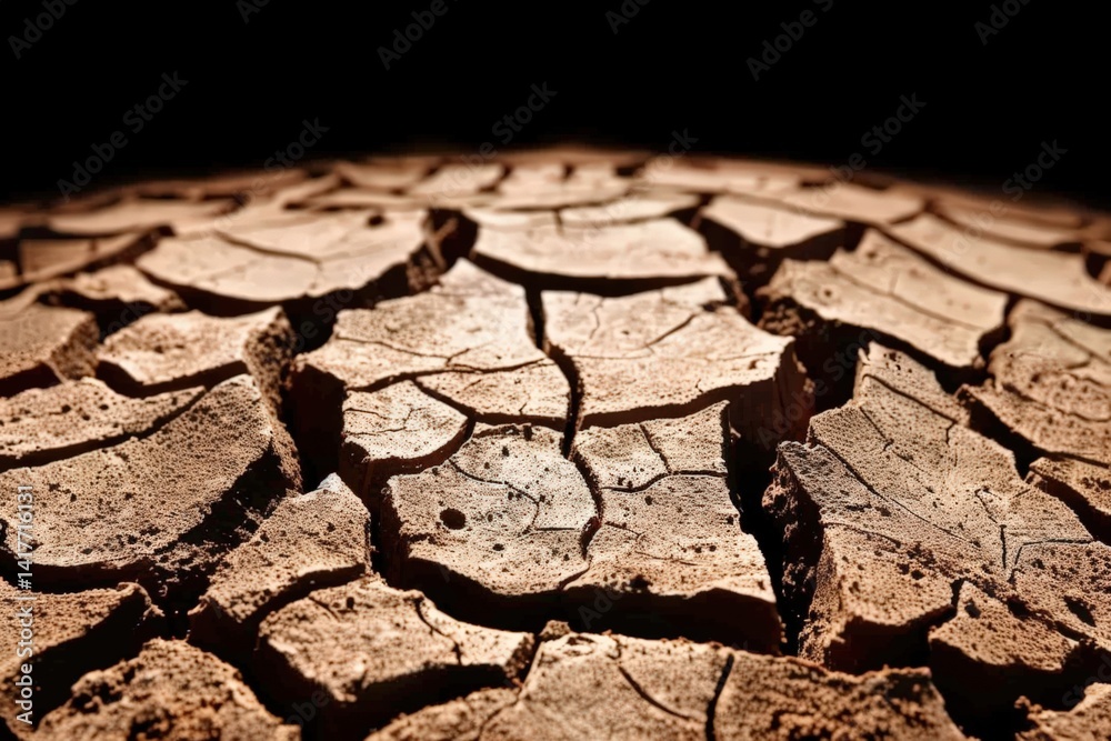 Fototapeta premium Drought effects on cracked earth desert landscape nature photography arid environment close-up view climate change awareness