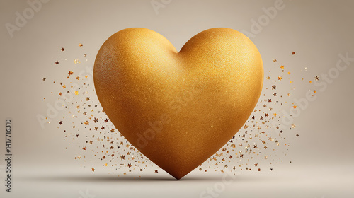 Ivory Background with Glowing Golden Heart Surrounded by Tiny Sparkling Stars, Space for Text

