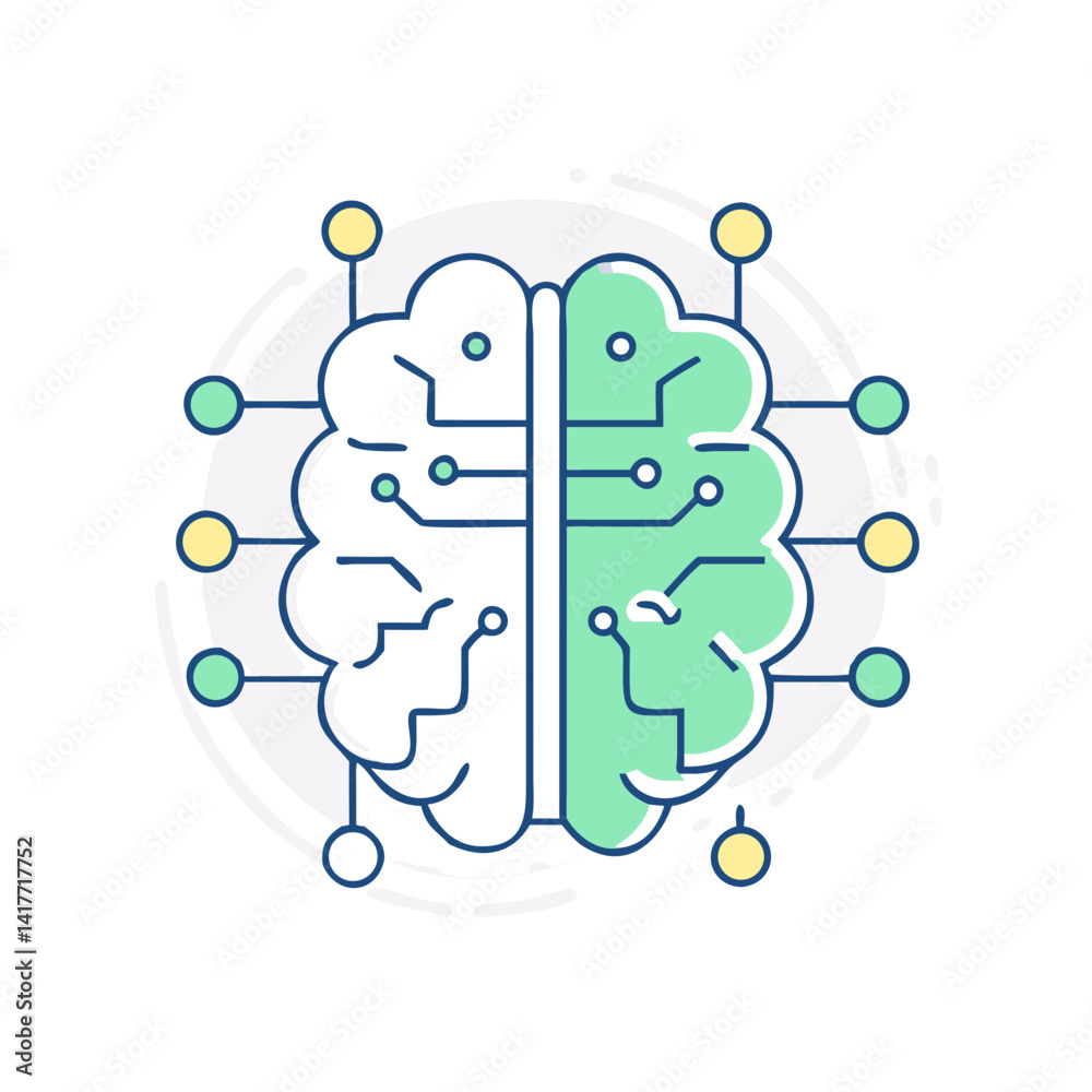Brain with digital nodes for AI and environmental intelligence. Brain with digital nodes for AI and environmental intelligence.