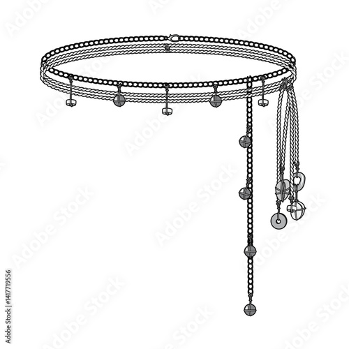 Ladies chain belts design technical flat sketch vector mockup template.