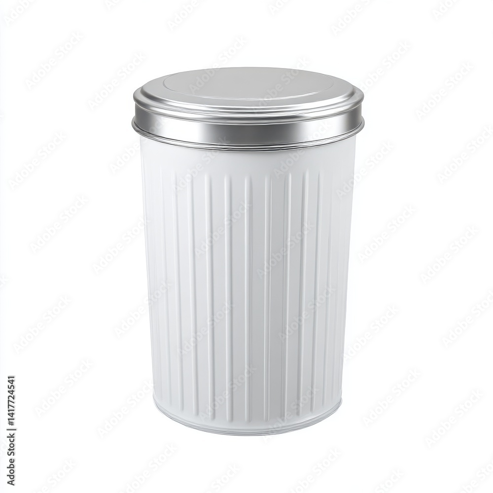 White sugar dispenser with metal lid on white background White sugar dispenser with metal lid on white background