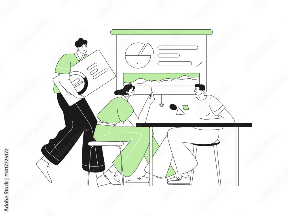 Fototapeta premium Flat vector illustration of business people operating work scene 