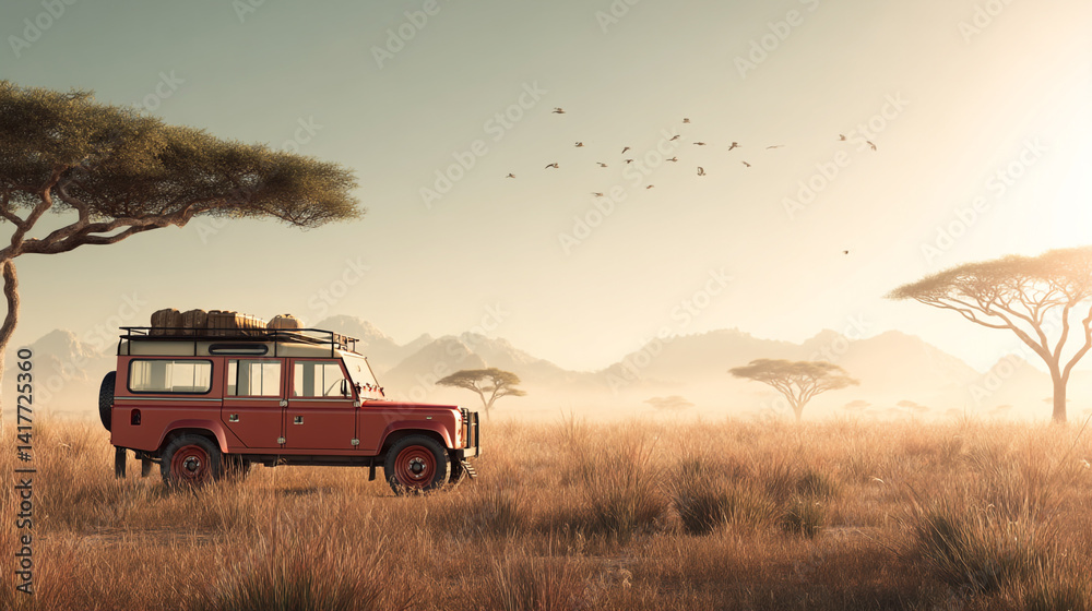 trip road tropical vintage travel summer retro car beach vacation. Green car with luggage ready for summer holidays