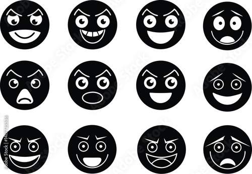 Wallpaper Mural Emoji Emoticon Silhouette Icon Set – Wow, Sad, Happy & Expression Faces Vector. Torontodigital.ca