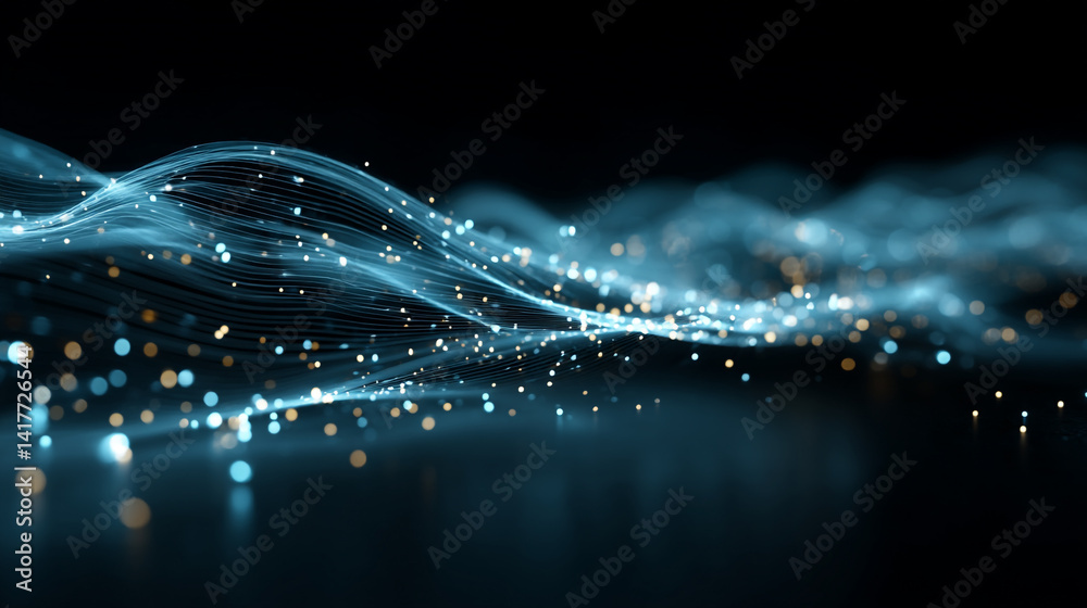 abstract blue wave background with blue glowing neon moving high speed wave lines and bokeh lights.