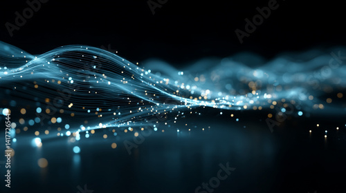 Obraz na płótnie abstract blue wave background with blue glowing neon moving high speed wave lines and bokeh lights. w salonie