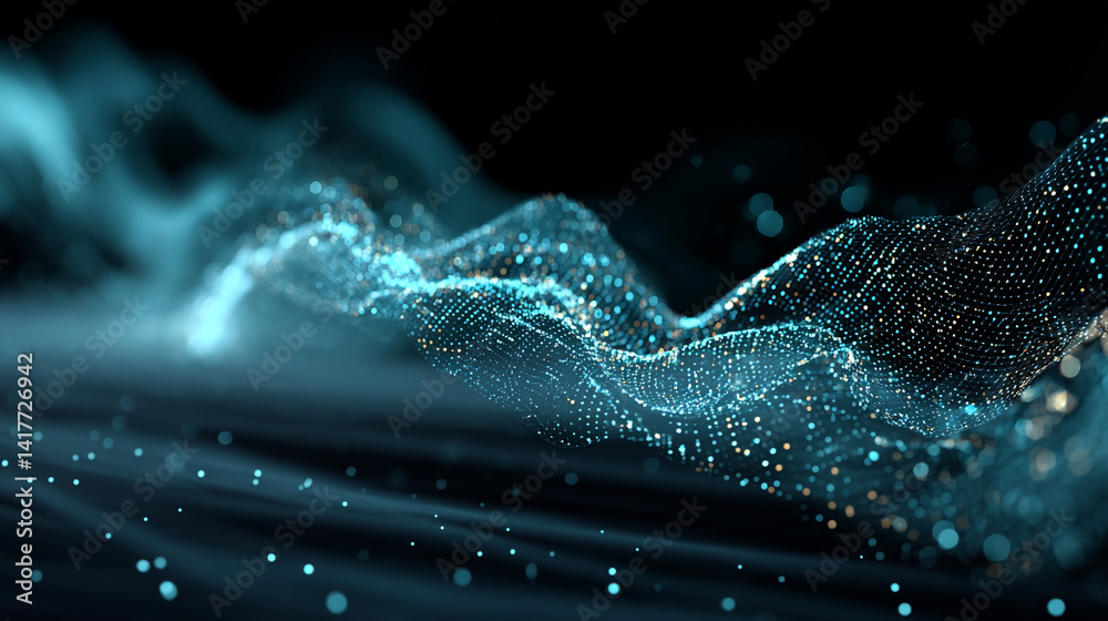 abstract futuristic background with blue glowing neon moving high speed wave lines and bokeh lights.