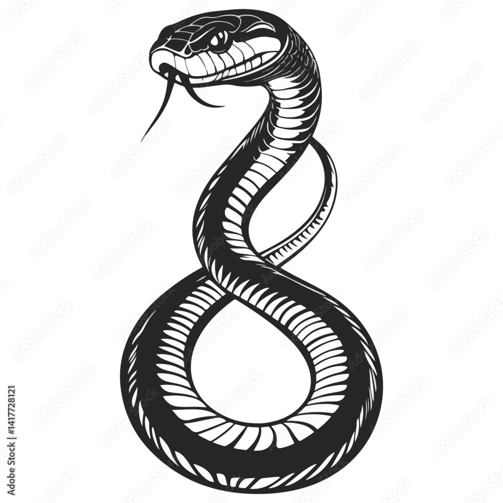 Fototapeta premium Snake, reptile, vector, background, black and white style, serpent, viper