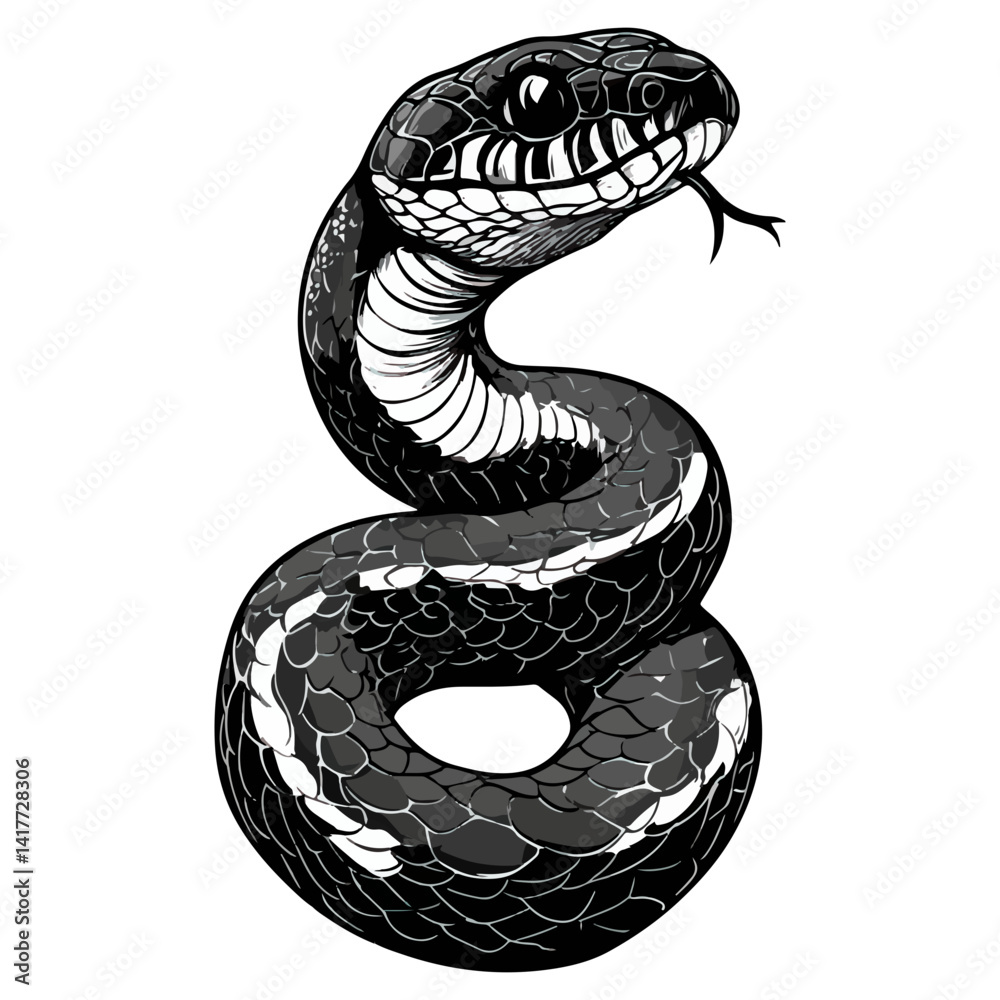 Fototapeta premium Snake, reptile, vector, background, black and white style, serpent, viper