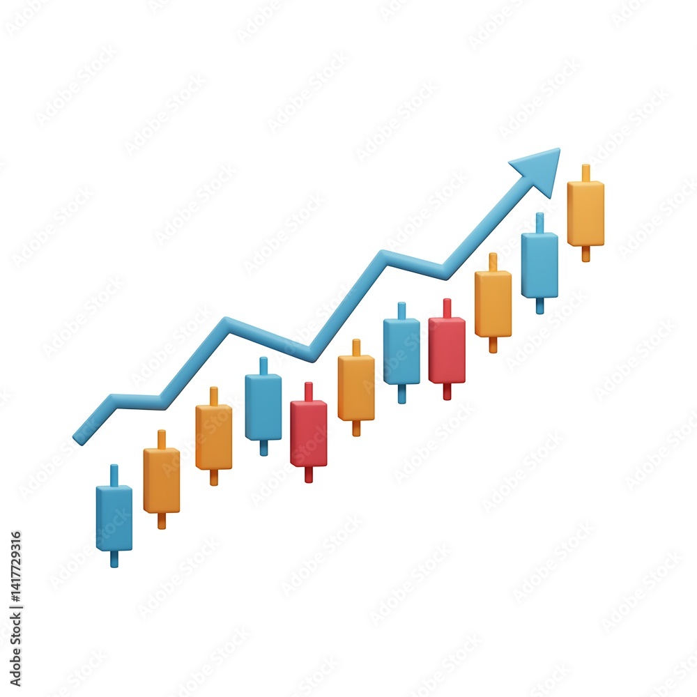 Fototapeta premium 3D Cartoon Crypto Candlestick Growth