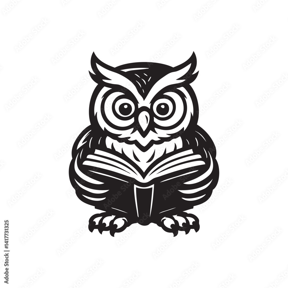 Fototapeta premium owl reading book on white background