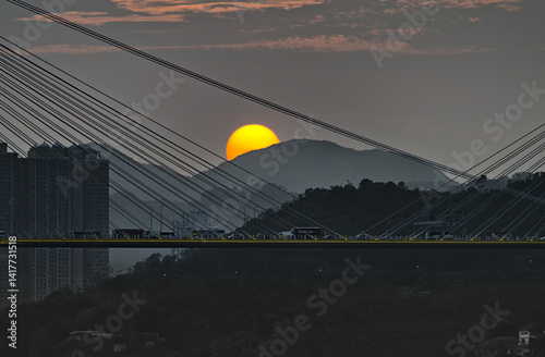 Ting Kau Bridge in Tsuen Wan at sunset